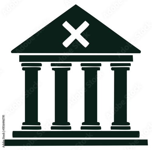 Building with Columns and Cross Symbol Icon for Medical and Healthcare
