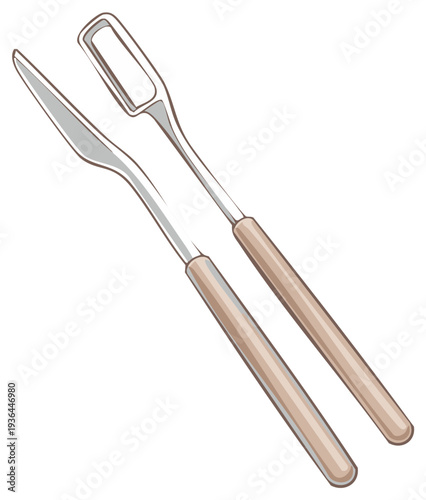 Two Metal Spatulas with Wooden Handles Cooking Utensils Simple Design Illustration