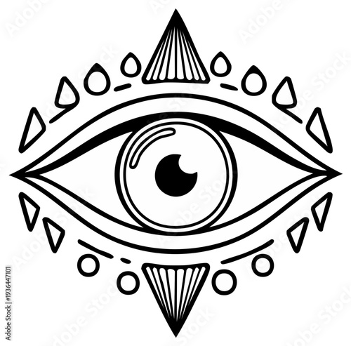Decorative Mystic All-Seeing Eye Symbol with Geometric Details Line Art