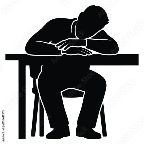 Man Arms Crossed Sleeping Table Icon Vector — Tired Person Napping Desk Black Isolated Clipart