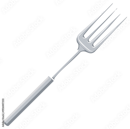 A single pronged meat carving fork utensil with a metallic silver finish and long handle
