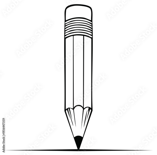 Simple hand drawn sketch of a sharpened pencil writing a thin black line on a white surface.