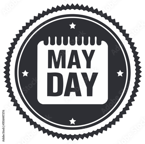 May Day Calendar Stamp Design with Star Embellishments and Circle Frame