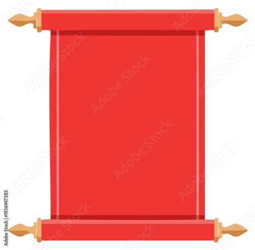 Vibrant Red Unrolled Scroll Banner Template with Golden Accents Graphic