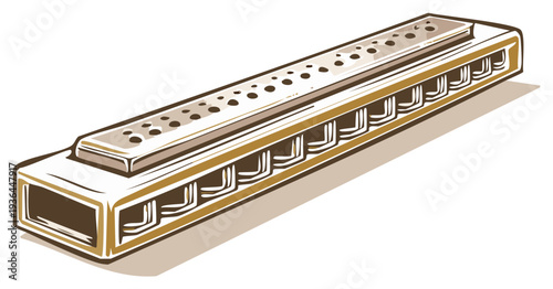 Stylized harmonica musical instrument in a classic retro vector illustration style