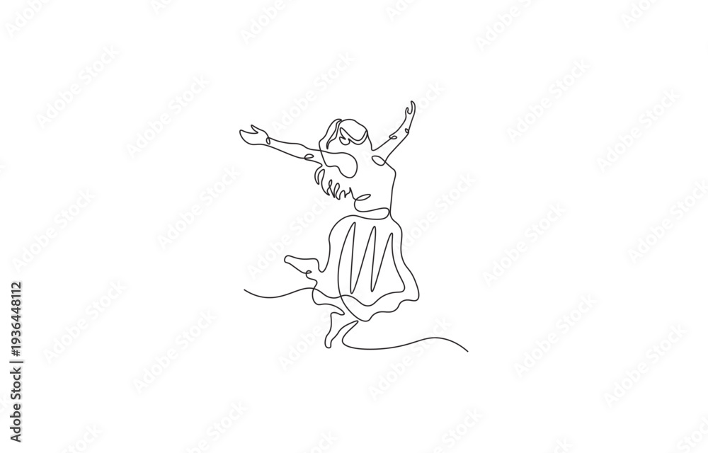 Obraz premium Joyful Woman Jumping Arms Outstretched, Flat Design Vector Illustration