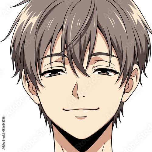 Anime boy with a mischievous smile and brown hair.