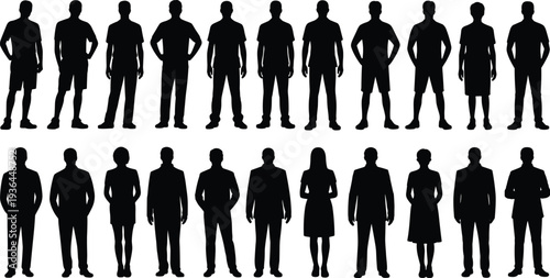 Casual and formal people silhouettes vector illustration, diverse clothing styles artwork for fashion, 