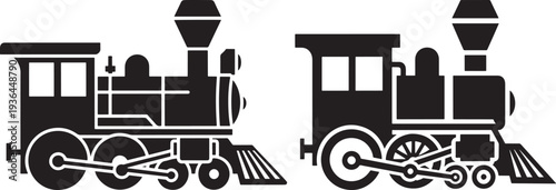 Classic Steam Locomotive Train Silhouette Icon - Old Fashioned Railway Transport and Travel Symbol