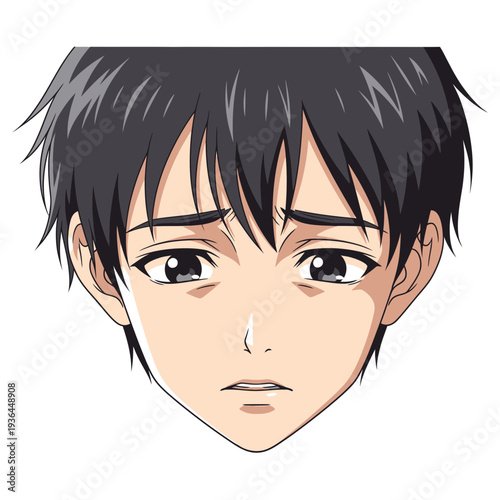 Anime character with dark hair and a sad expression.