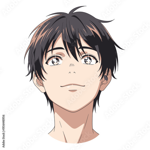 Anime character with short dark hair and a gentle smile.