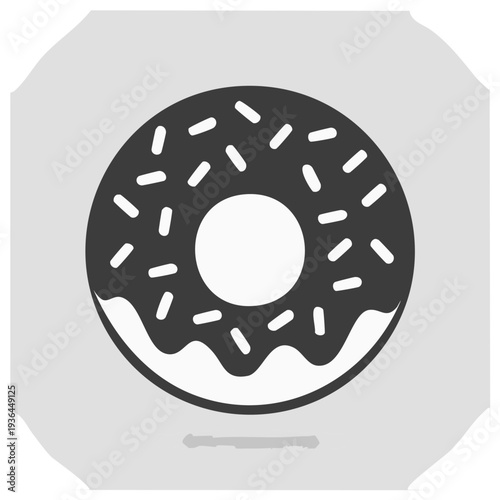 Chocolate glazed donut with sprinkles illustration; delicious dessert icon, perfect snack treat, food design