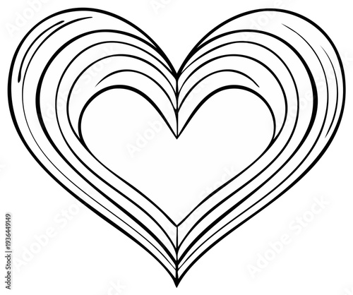 Stylized Heart Shape Outline with Concentric Curves and Artistic Lines