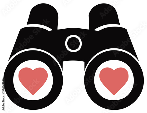 Binoculars with Heart Symbol Vector Illustration for Love and Valentines Themes