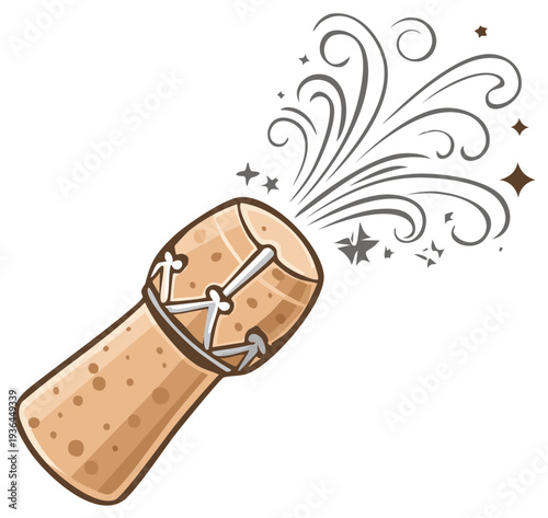 Popping Champagne Cork with Celebration Sprays and Stars Sparking Good Times