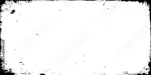 grunge distressed border frame with rough torn edges texture effect black and white overlay background.