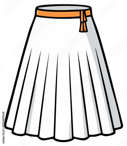Clean Illustration of a White Pleated Skirt with Orange Belt