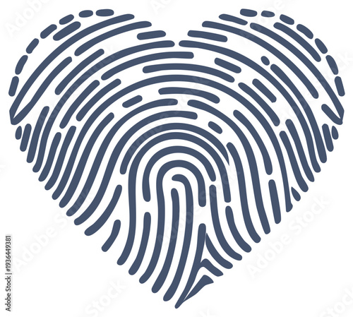 Fingerprint heart shape icon, symbol of love and uniqueness
