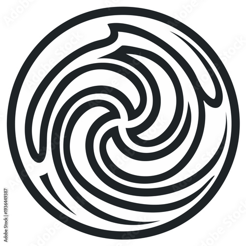 Abstract Swirl Emblem Circular Design Black and White Graphic Symbol