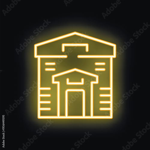 Glowing neon line warehouse building icon isolated on black background vector illustration