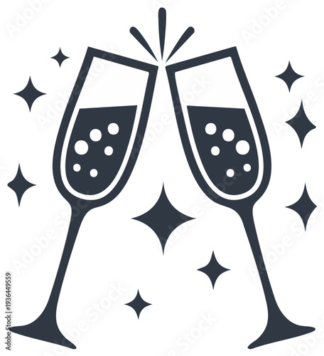 Elegant Champagne Toast Vector Icon with Sparkling Flutes and Bubbles for Celebration