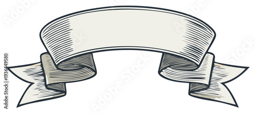 Elegant Blank Ribbon Banner with Decorative Curled Ends Vector Illustration