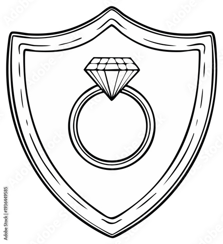 Diamond engagement ring within a shield vector illustration