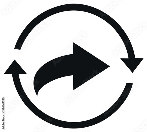 Circular arrow symbol with curved, rotating design element, business concept