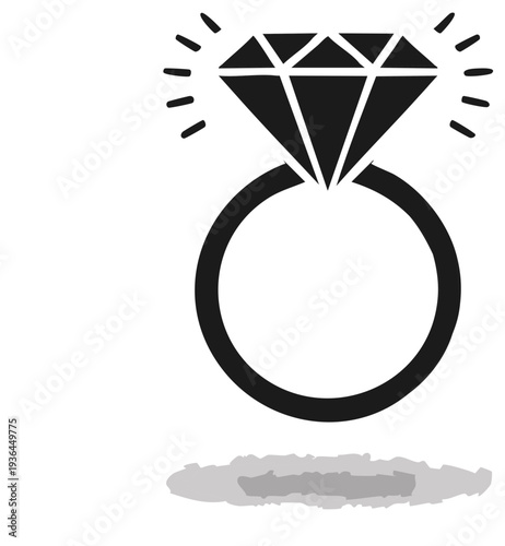 Sparkling Diamond Engagement Ring Icon Vector Illustration Symbol of Love Commitment and Marriage