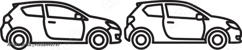 Compact Car Icon Pair, Line Art of Hatchback Vehicles for Transportation, Travel, and Auto Industry