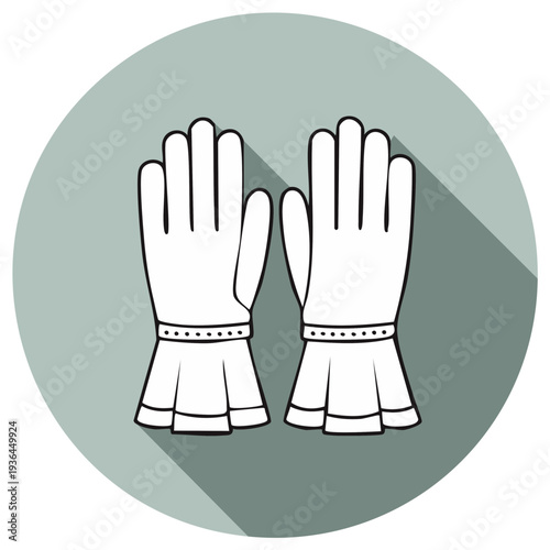 Elegant White Gloves Icon with Ruffled Cuffs Illustration on Circle Background