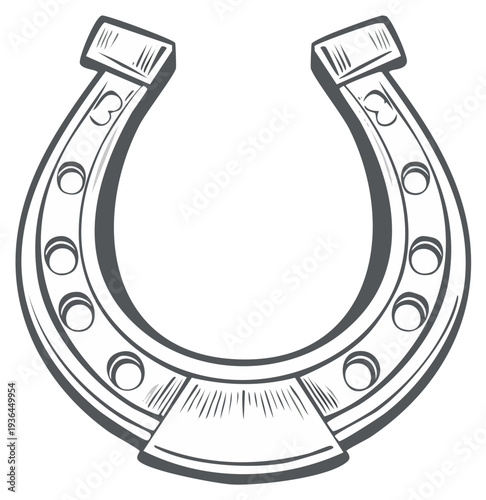 Vintage horseshoe illustration in a hand drawn sketch style. A Western symbol of good luck and fortune.