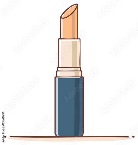 Nude lipstick tube illustration in a simple cartoon style for beauty and cosmetic concepts