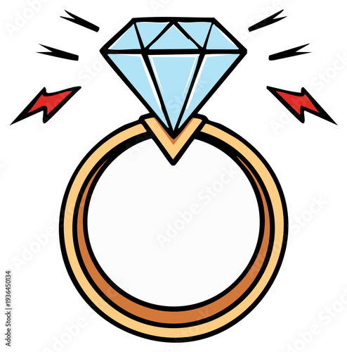 Brilliant Diamond Ring Sparkles with Red Energy Burst Illustration