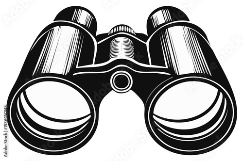 Vintage Black and White Binoculars Illustration Focusing on a Distant View