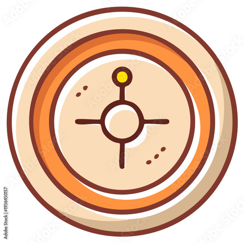 Stylized Roulette Wheel Icon with Bold Outlines and Warm Color Palette