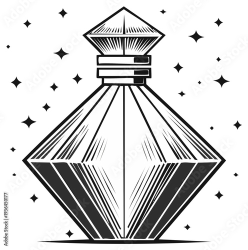 Geometric perfume bottle with sparkling star design