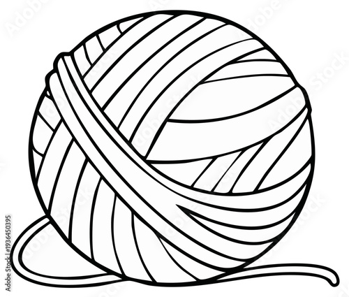 Outline illustration of ball of yarn with loose strands, perfect for coloring or simple graphics
