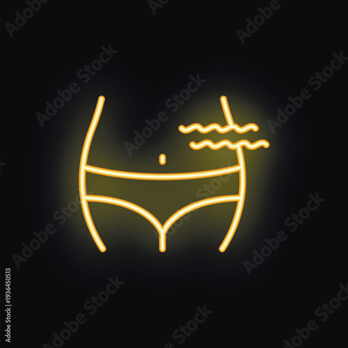 Yellow neon icon representing stretch marks on a woman body, a symbol of body acceptance