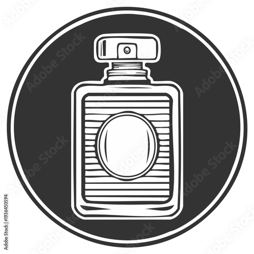 Stylish Vintage Perfume Bottle Icon With Label Space Inside Dark Circle