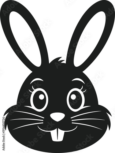 Black Easter Bunny face silhouette with large ears and buck teeth vector illustration rabbit