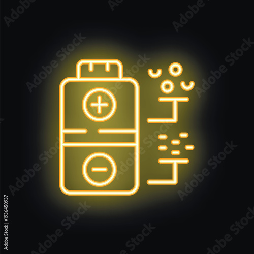 Glowing neon icon of contact lenses case and eye test chart representing ophthalmology and eyesight care