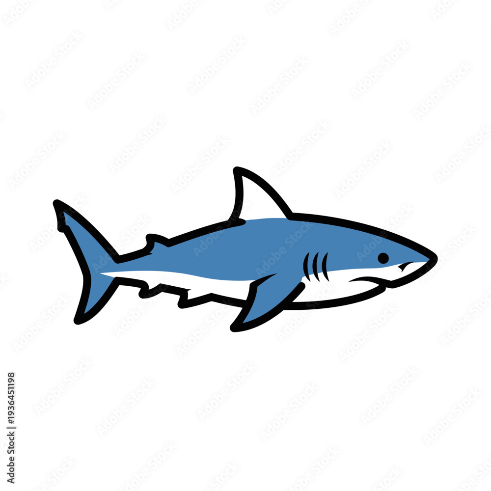 Fototapeta premium Cartoon Blue Shark Icon, Vector Illustration, Isolated on White Background