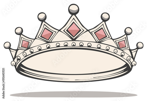 Cartoon crown illustration with pink gemstones and pearls.