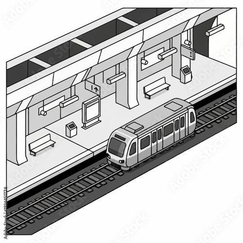 Subway Train at Station Platform Illustration.