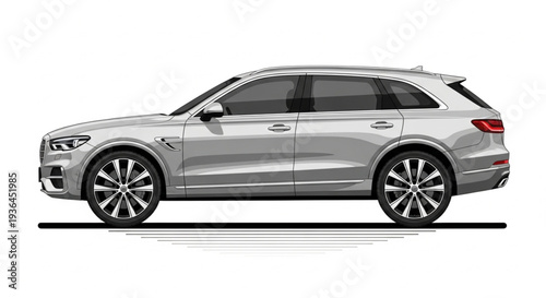 Silver SUV Car Side View.
