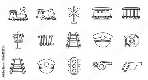Railway Icons Set Vector Graphics.