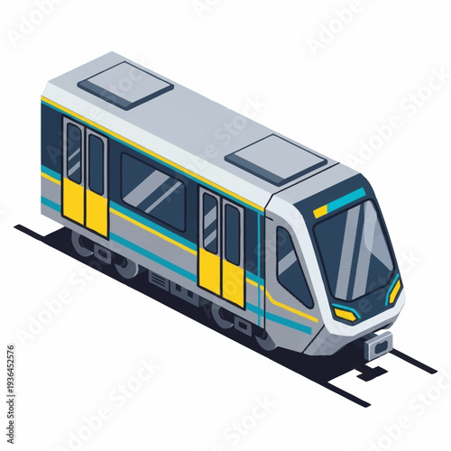 Modern Train with Colorful Stripes and Windows.