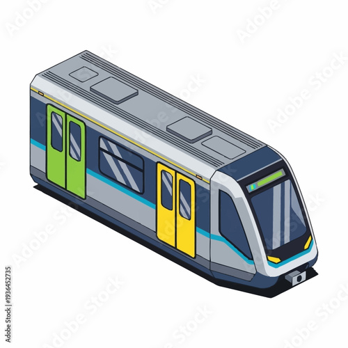 Modern Subway Train with Bright Colored Doors.