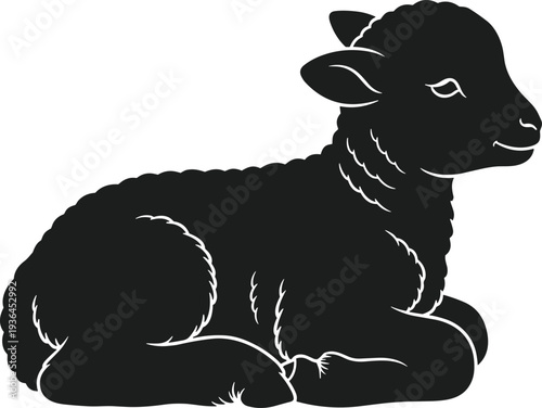 Black lamb silhouette resting on white background vector art sheep animal